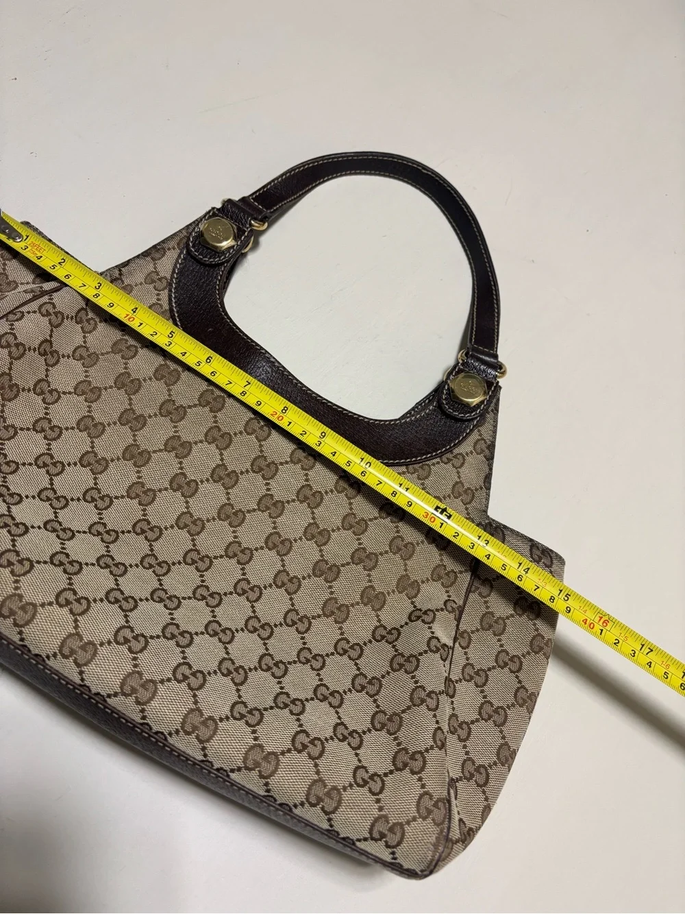 Gucci Beige/Brown Monogram Canvas Shoulder Bag with Dark Brown Trim